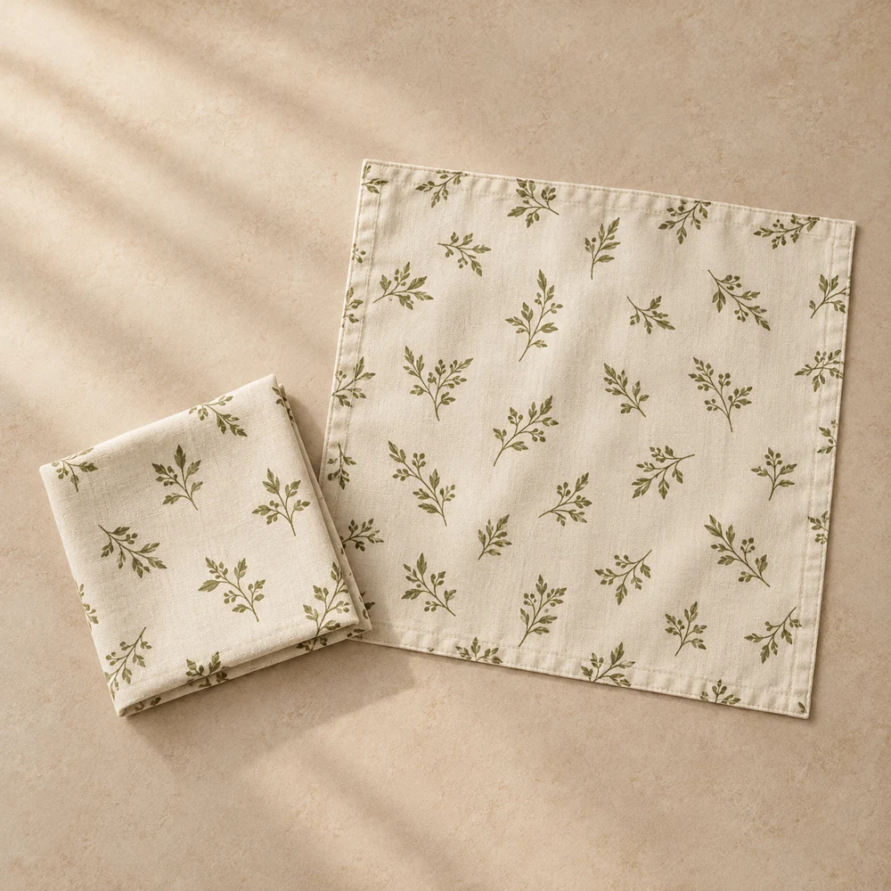 Botanical Cotton Napkin Pair — Ivory & Olive