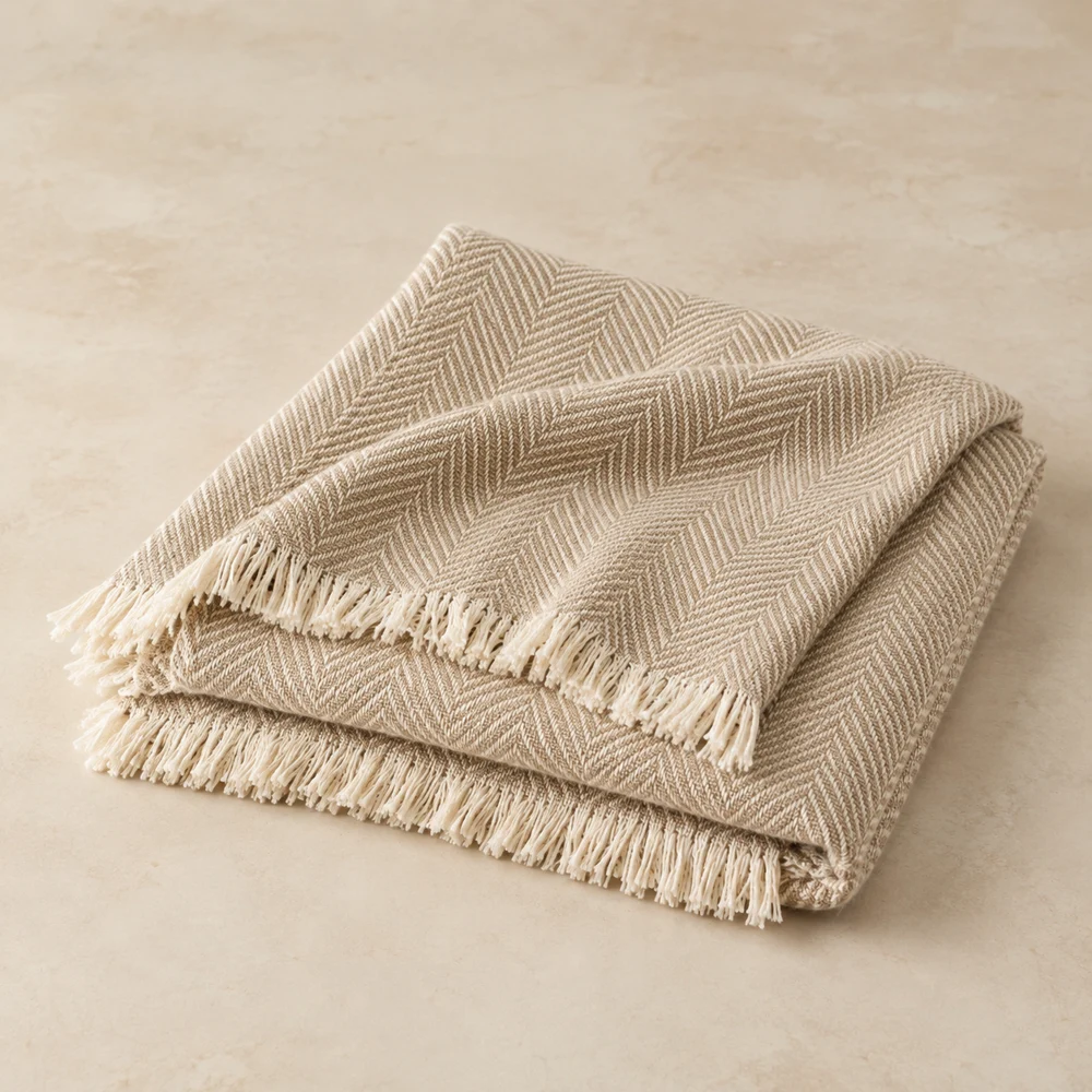 Fireside Herringbone Throw — Oatmeal