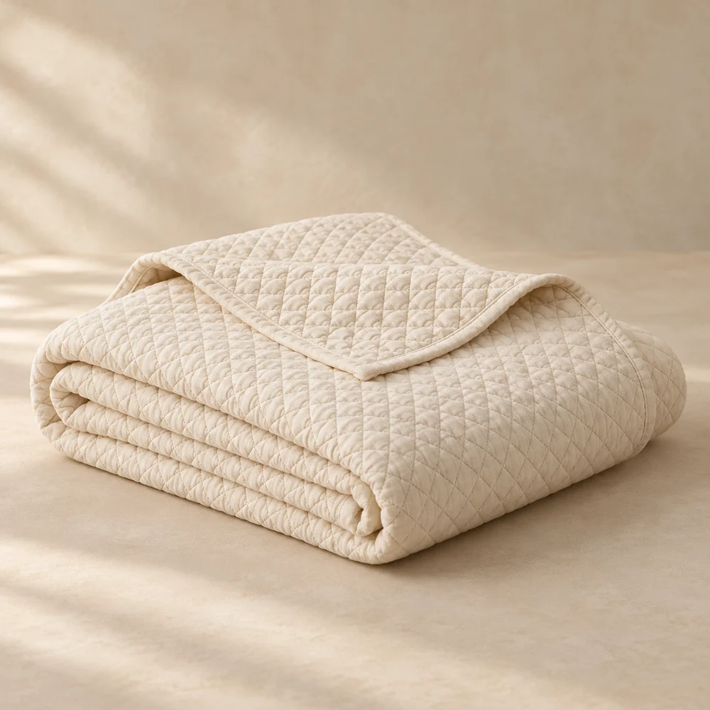 Hearth Quilted Cotton Throw — Cream