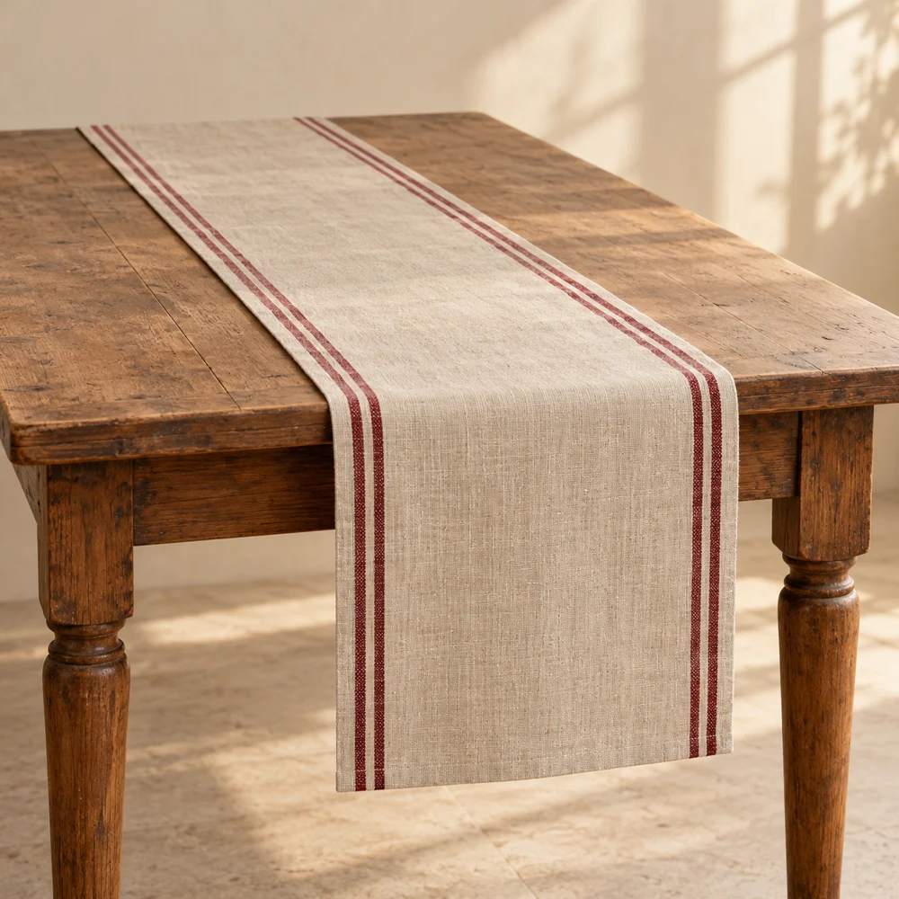Heritage Stripe Table Runner — Flax & Burgundy